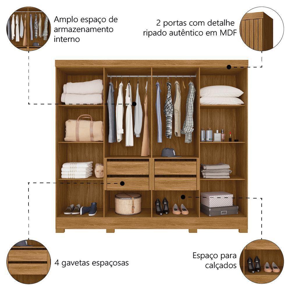 Guarda Roupas Casal Ripado 8 Portas 4 Gavetas Diamante Moval Freijo Off - 4