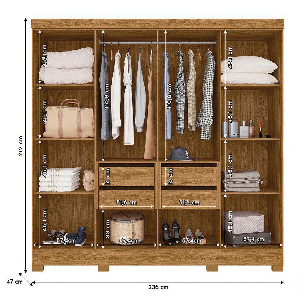 Guarda Roupas Casal Ripado 8 Portas 4 Gavetas Diamante Moval Freijo Off - 5