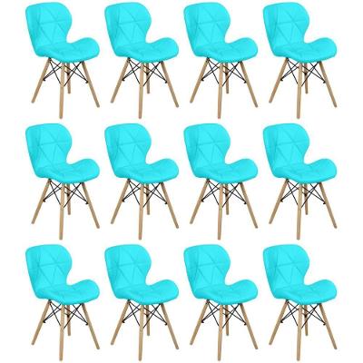 Kit 12 Cadeiras De Jantar Charles Eames Slim Wood Estofada - Tiffany