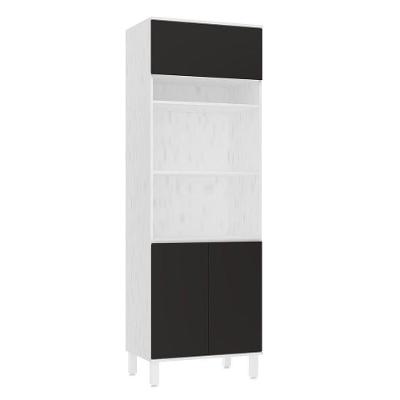 Paneleiro 70cm 3 Portas E 2 Nichos Para Forno Microondas Dor Branco/preto