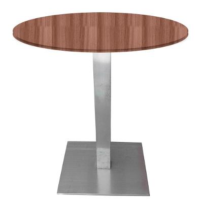 Mesa Quadrada Alpha Inox Prata 73,50 Cm (altura) Tampo Mdp Redondo 70 Cm Walnut (larg)