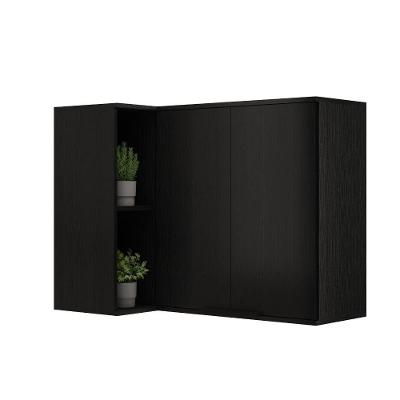 Armário Aéreo De Cozinha Miami 2 Portas Com Nicho De Canto Carraro Preto Touch