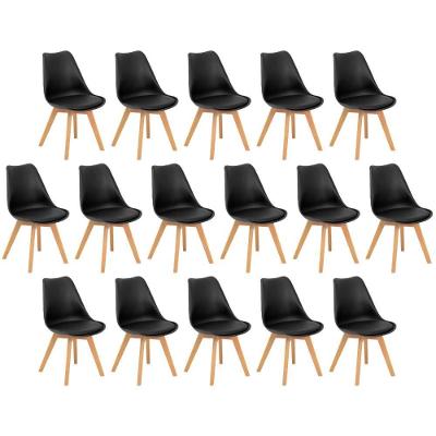 Conjunto 16 Cadeiras De Jantar Eames Wood Leda Design Estofada - Preto
