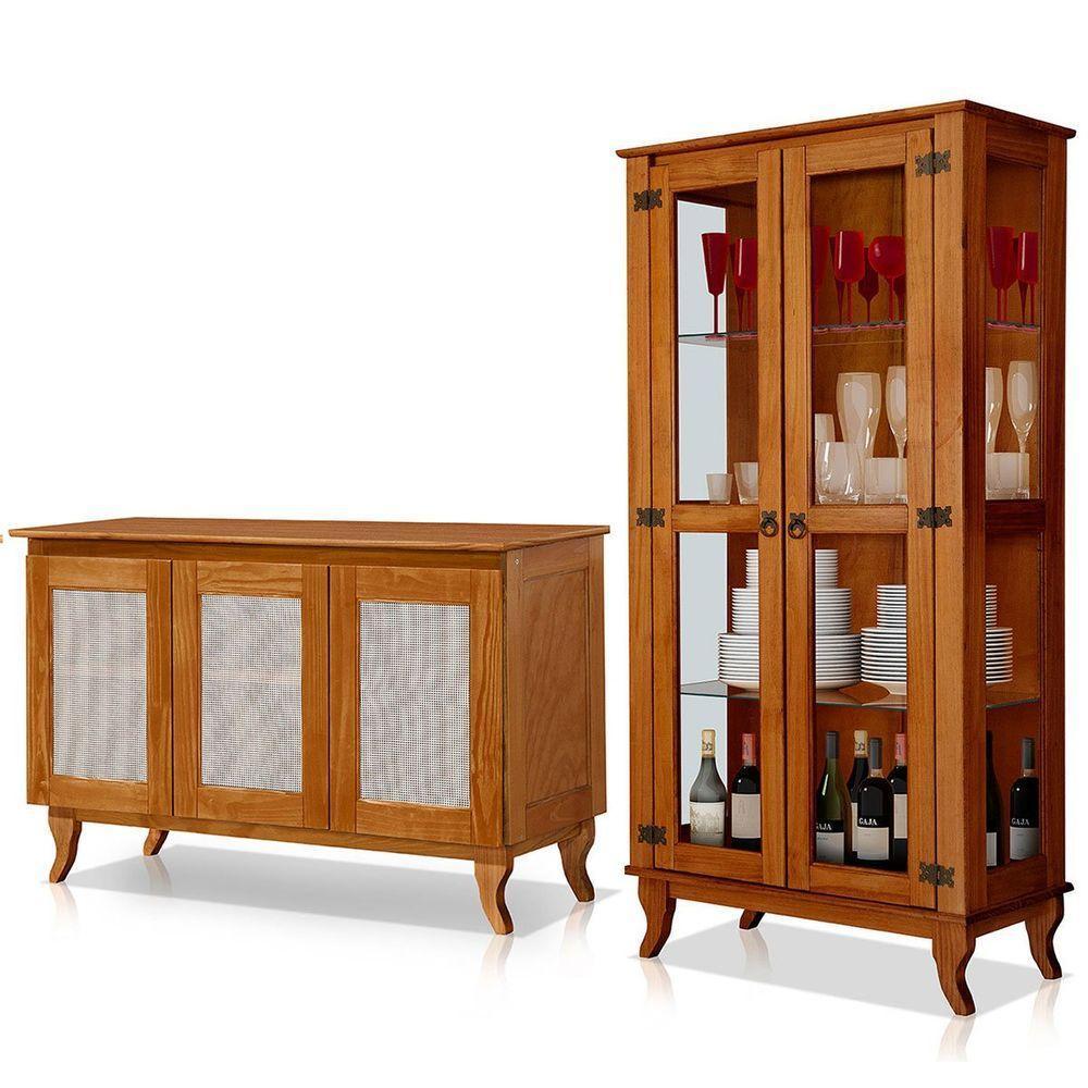 Cristaleira 2 Portas Com Balcão 3 Portas Madeira Maciça Castanho - 1