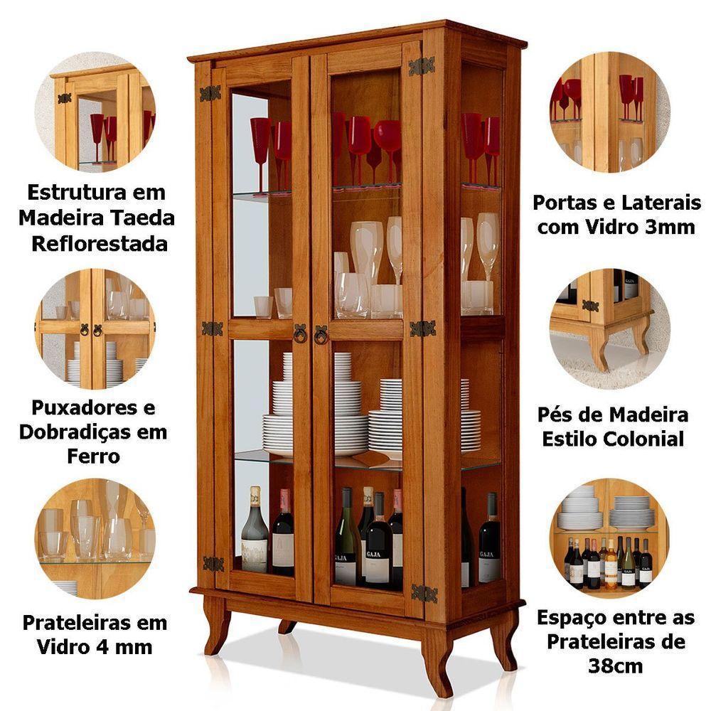 Cristaleira 2 Portas Com Balcão 3 Portas Madeira Maciça Castanho - 2