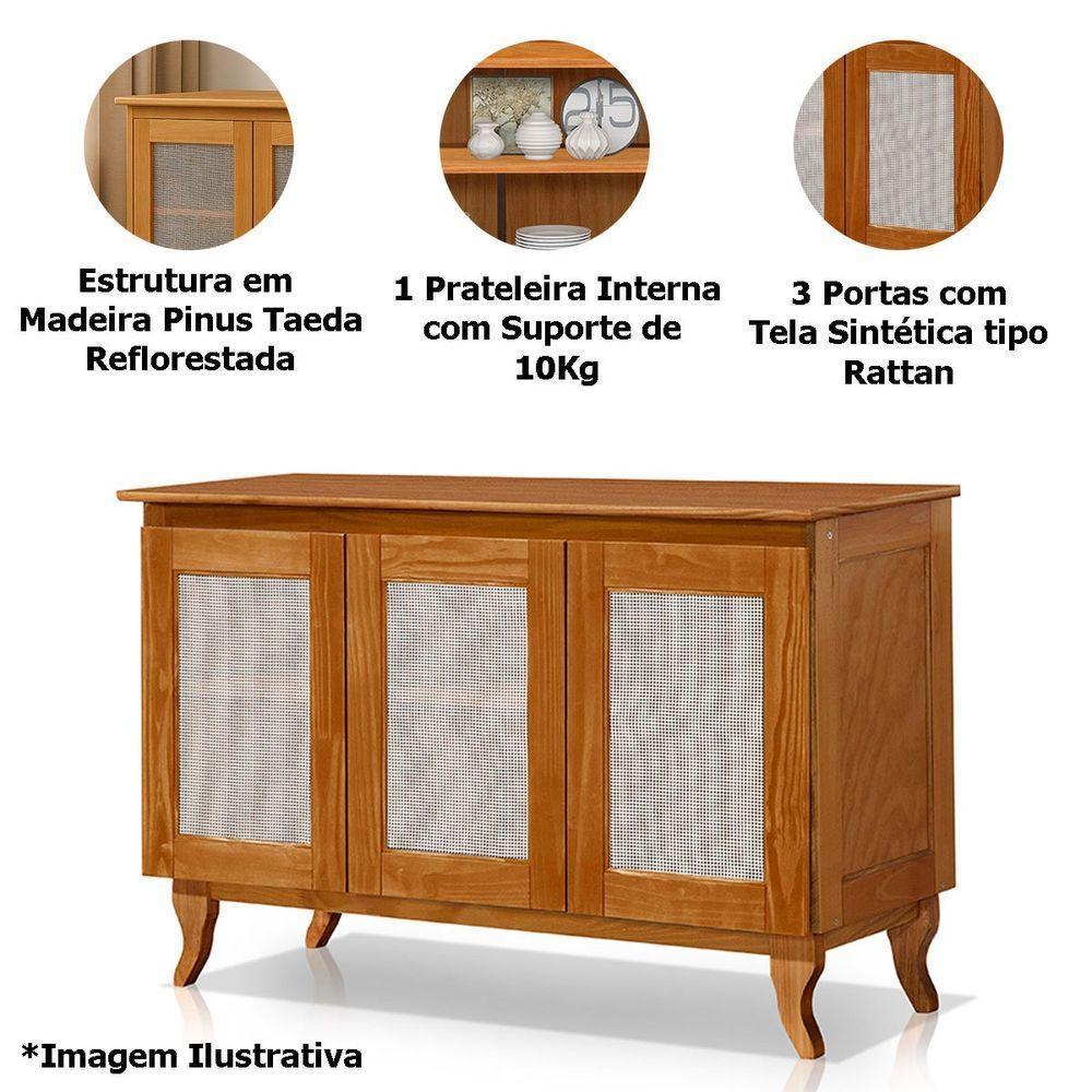 Cristaleira 2 Portas Com Balcão 3 Portas Madeira Maciça Castanho - 3