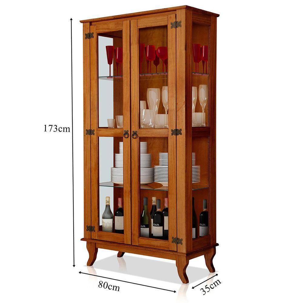 Cristaleira 2 Portas Com Balcão 3 Portas Madeira Maciça Castanho - 4