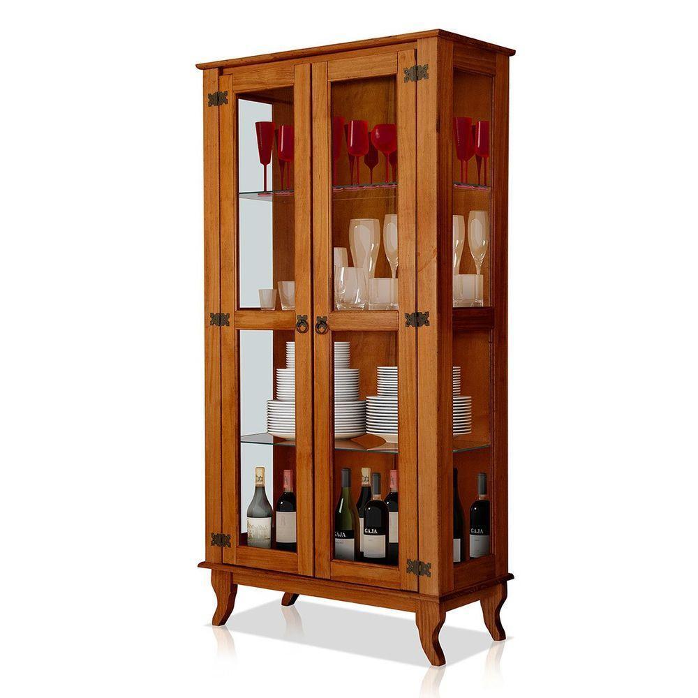 Cristaleira 2 Portas Com Balcão 3 Portas Madeira Maciça Castanho - 9