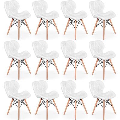 Kit 12 Cadeiras De Jantar Charles Eames Slim Wood Estofada - Branco