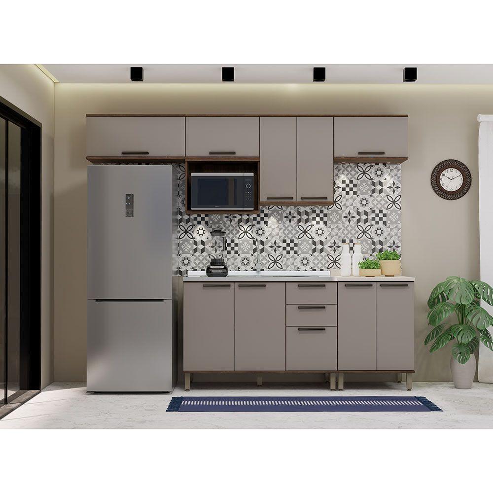 Cozinha Completa 7 Peças Sem Tampo E Com Nicho Micoondas Lun Nogueira Dourado/cinammon - 1