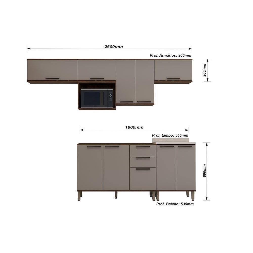 Cozinha Completa 7 Peças Sem Tampo E Com Nicho Micoondas Lun Nogueira Dourado/cinammon - 2