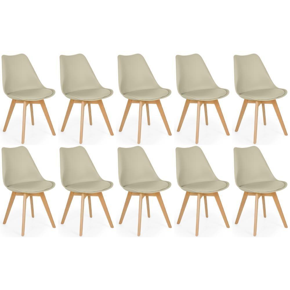 Conjunto 10 Cadeiras De Jantar Eames Wood Leda Design Estofada - Nude - 1