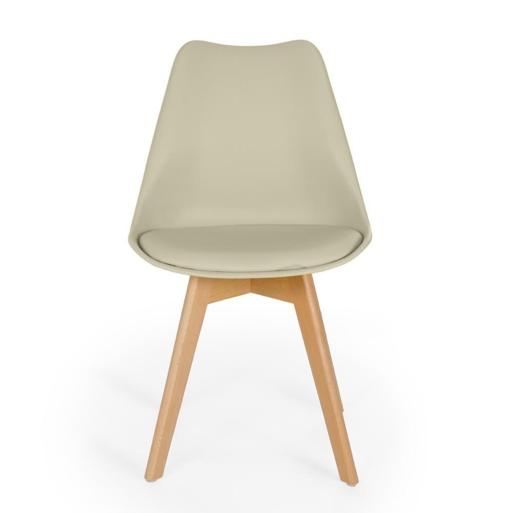Conjunto 10 Cadeiras De Jantar Eames Wood Leda Design Estofada - Nude - 4