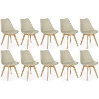 Conjunto 10 Cadeiras De Jantar Eames Wood Leda Design Estofada - Nude - 1