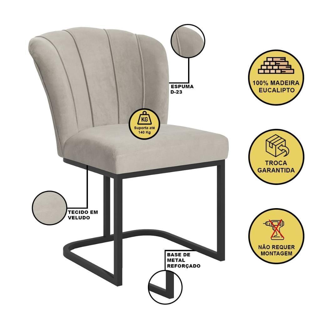 Cadeira Jantar Flor Mesa Cozinha Reforçada Base Metal Preta Bege - 2