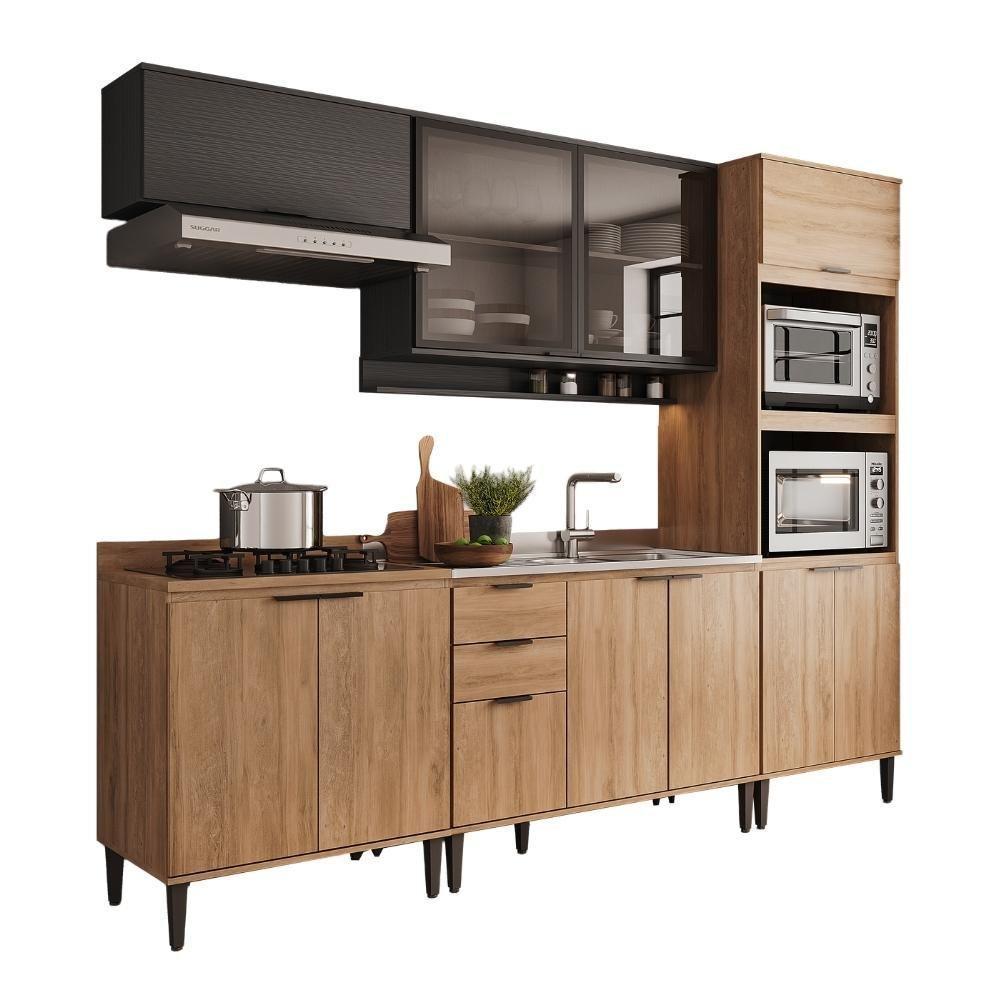 Armário De Cozinha Completa C Balcão Miami Urban Carraro Preto C Freijó - 2