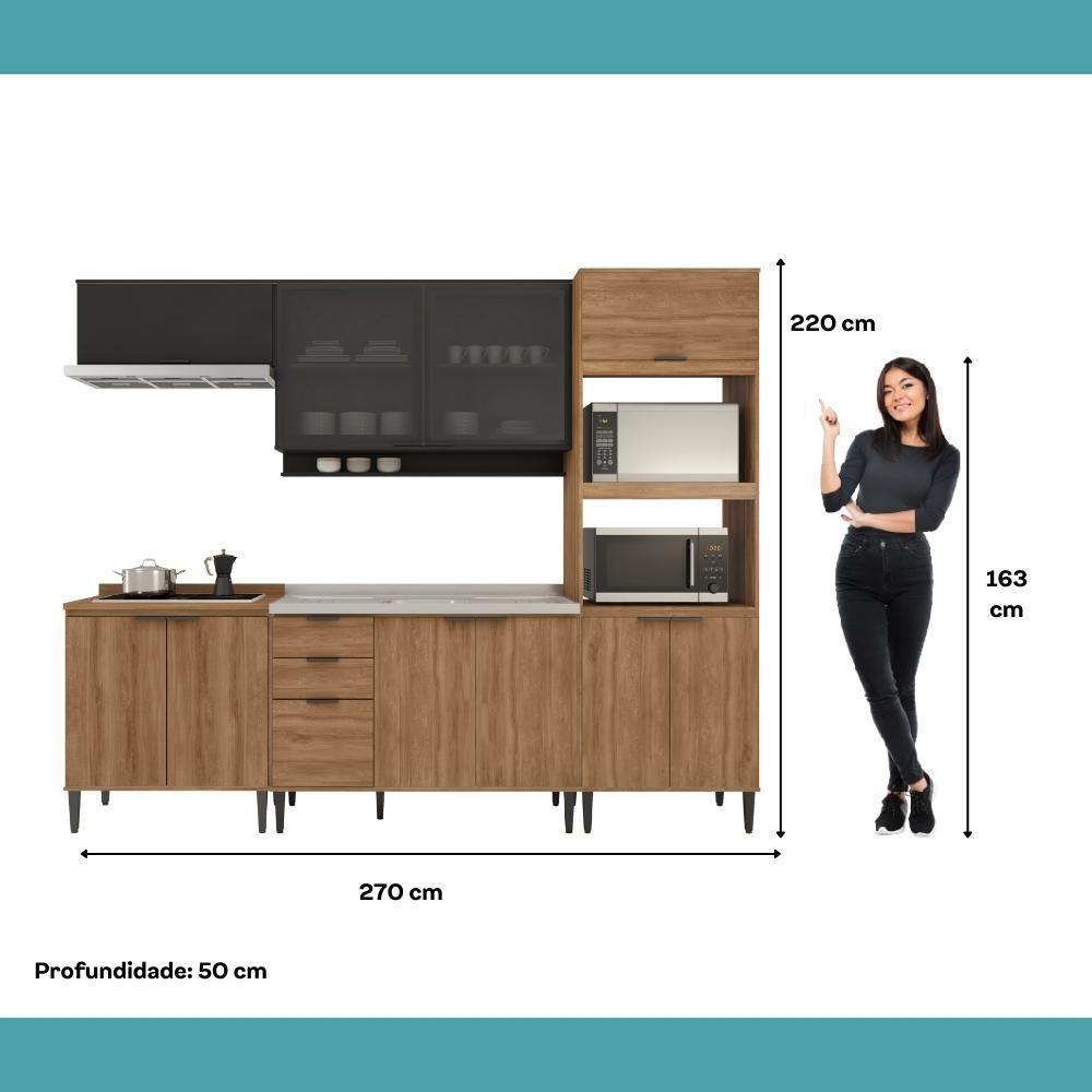 Armário De Cozinha Completa C Balcão Miami Urban Carraro Preto C Freijó - 7
