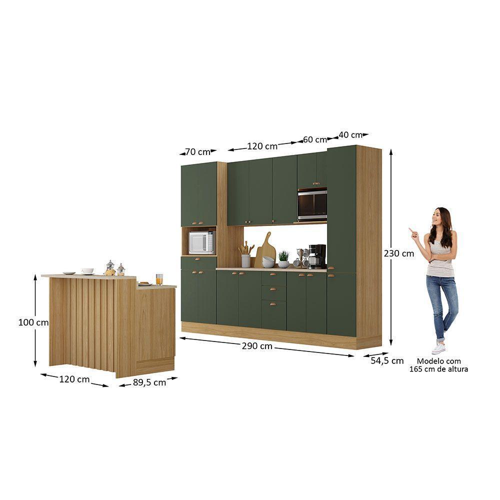 Cozinha Modulada Completa Com Bancada Ilha 8 Peças Com Tampo Freijó/verde Amalfi - 4