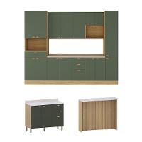 Cozinha Modulada Completa Com Bancada Ilha 8 Peças Com Tampo Freijó/verde Amalfi - 2