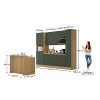 Cozinha Modulada Completa Com Bancada Ilha 8 Peças Com Tampo Freijó/verde Amalfi
