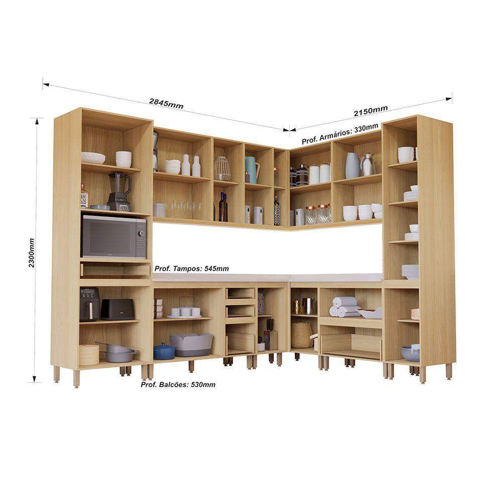 Cozinha Modulada Completa De Canto 10 Peças Com Tampo E Roda Freijó/freijó Brasil/petala Rosa - 4