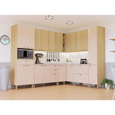 Cozinha Modulada Completa De Canto 10 Peças Com Tampo E Roda Freijó/freijó Brasil/petala Rosa