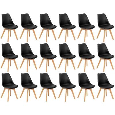 Conjunto 18 Cadeiras De Jantar Eames Wood Leda Design Estofada - Preto