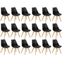 Conjunto 18 Cadeiras De Jantar Eames Wood Leda Design Estofada - Preto - 1