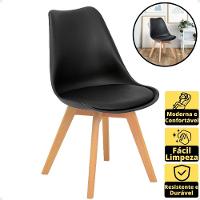 Conjunto 18 Cadeiras De Jantar Eames Wood Leda Design Estofada - Preto