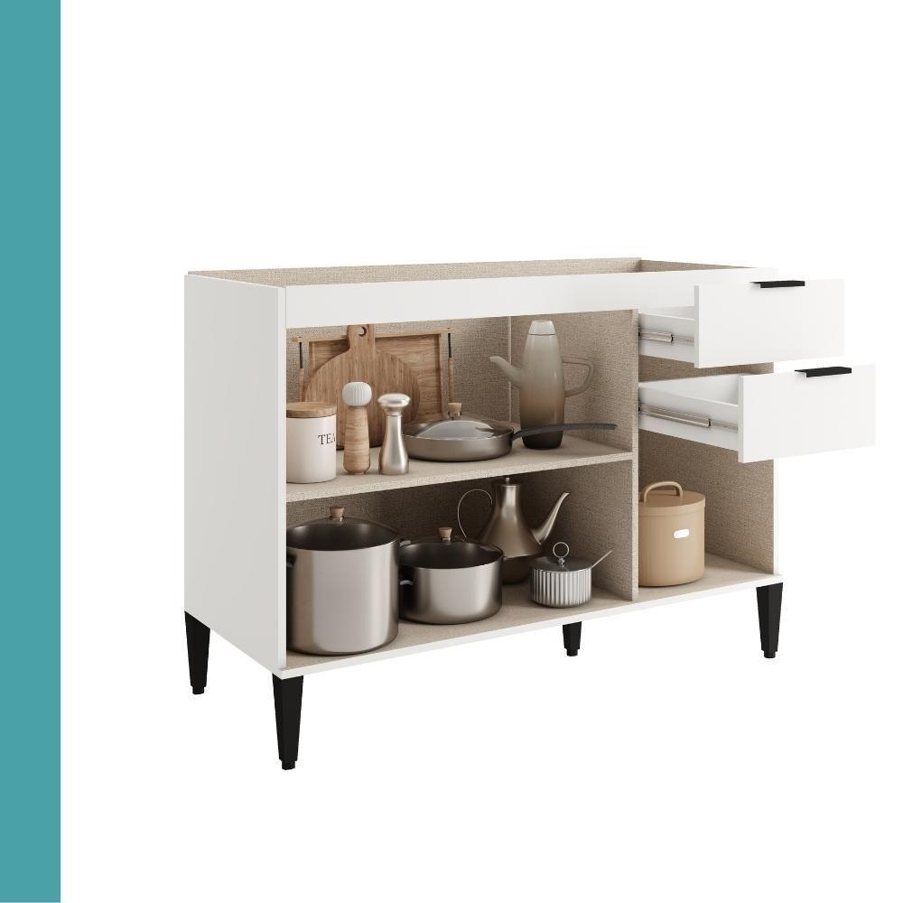 Balcão De Cozinha Miami 1200mm 2 Portas 3 Gavetas Sem Tampo Carraro Branco - 3