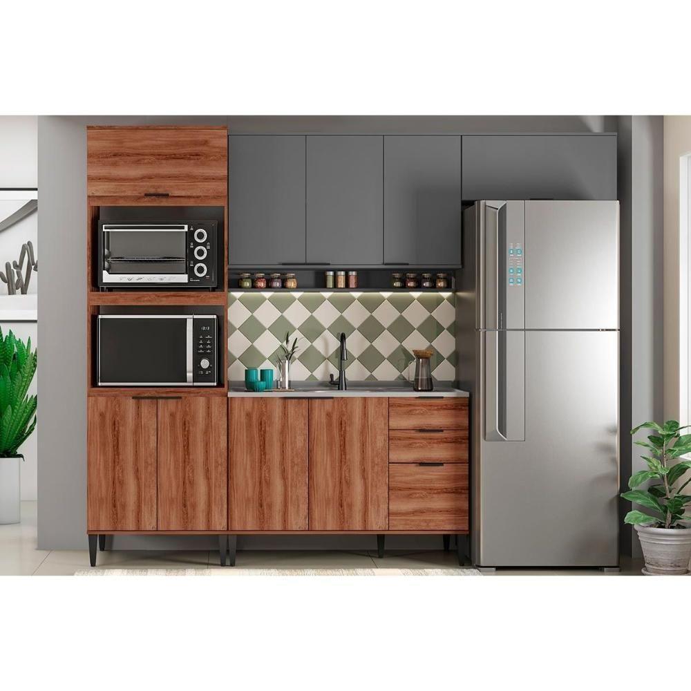 Armário Aéreo Para Cozinha Alpha 2501 Com 3 Portas 120cm Preto - Carraro - 4