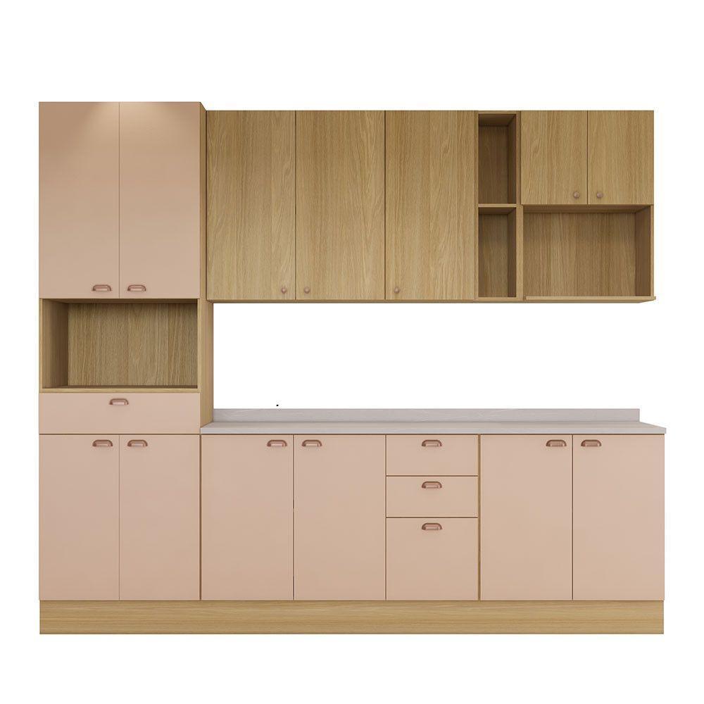 Cozinha Modulada Completa 6 Peças Com Tampo E Rodapé Classic Freijó/freijó Brasil/petala Rosa - 2