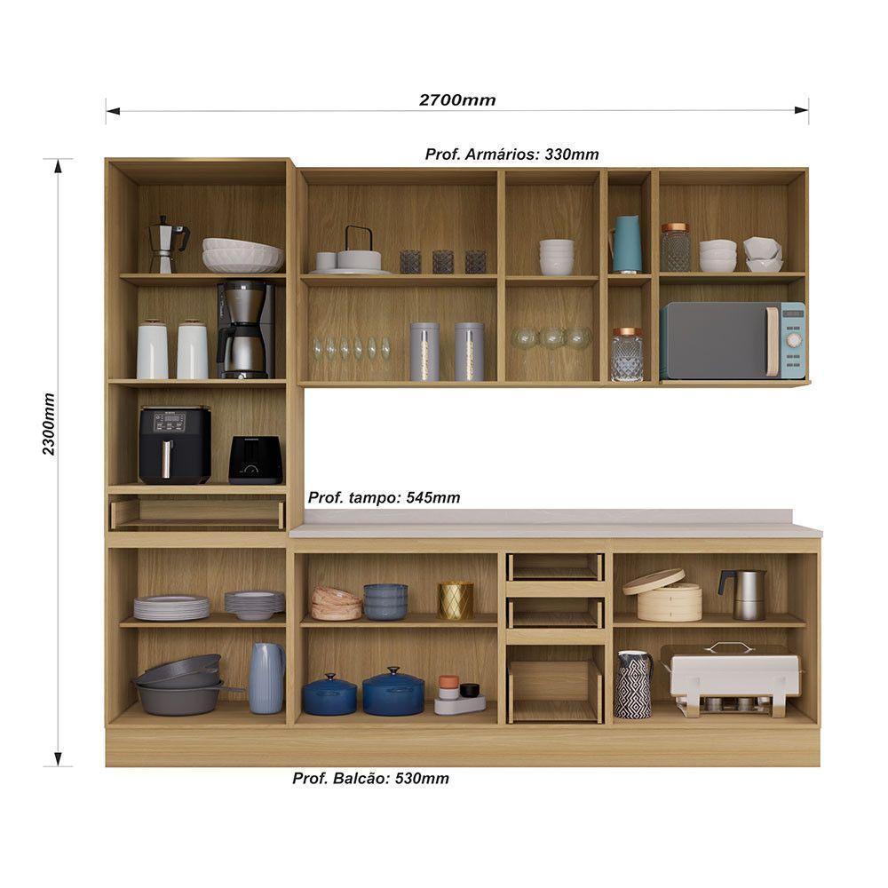 Cozinha Modulada Completa 6 Peças Com Tampo E Rodapé Classic Freijó/freijó Brasil/petala Rosa - 4