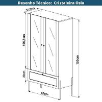 Cristaleira 2 Portas Oslo Artesano 83 Cm (larg) Mdp Nero Palha Sintética Bege E Pés Metal Dourado - 2