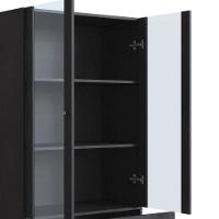 Cristaleira 2 Portas Oslo Artesano 83 Cm (larg) Mdp Nero Palha Sintética Bege E Pés Metal Dourado - 5