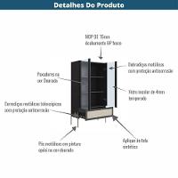 Cristaleira 2 Portas Oslo Artesano 83 Cm (larg) Mdp Nero Palha Sintética Bege E Pés Metal Dourado - 6