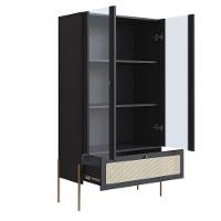 Cristaleira 2 Portas Oslo Artesano 83 Cm (larg) Mdp Nero Palha Sintética Bege E Pés Metal Dourado - 7