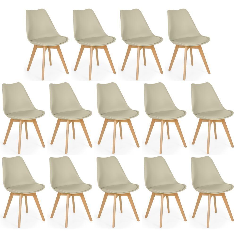 Conjunto 14 Cadeiras De Jantar Eames Wood Leda Design Estofada - Nude - 1