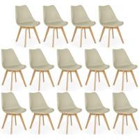Conjunto 14 Cadeiras De Jantar Eames Wood Leda Design Estofada - Nude - 1