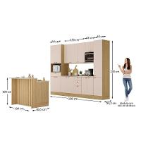 Cozinha Modulada Completa Com Bancada Ilha 8 Peças Com Tampo Freijó/petala Rosa