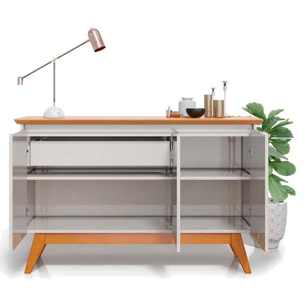 Aparador Para Sala Buffet Ambiente Classic 3 Portas Com Gaveta Off White Nature - Imcal - 3