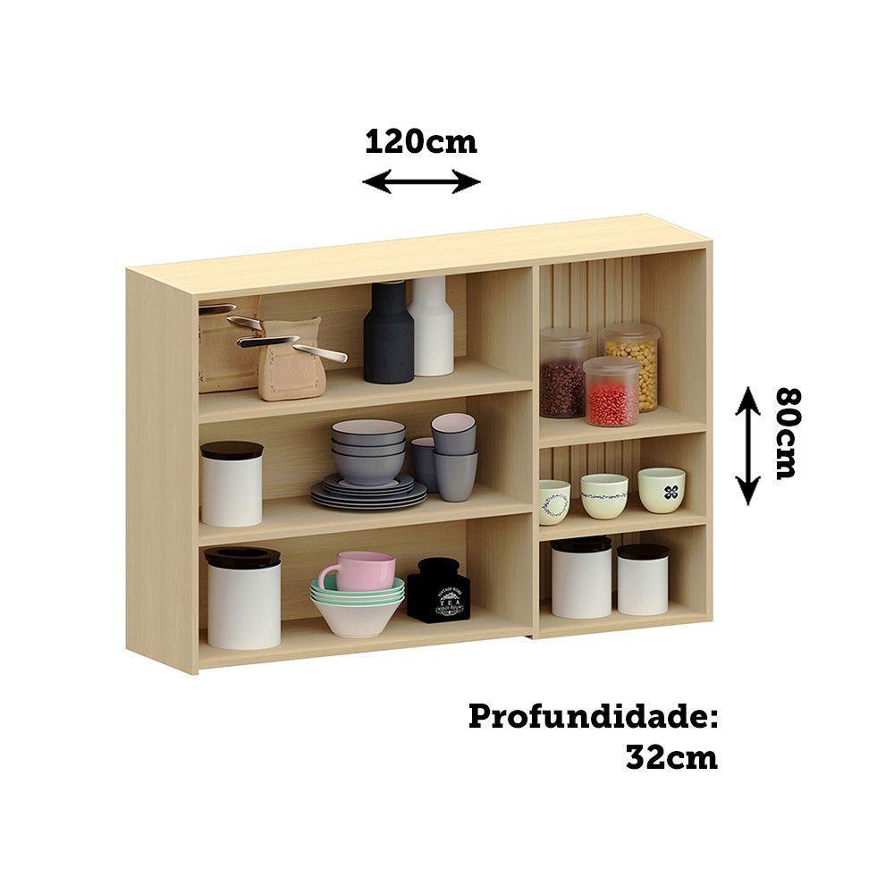 Armário Aéreo 120cm 3 Pts C/ Nicho Aura Luciane Móveis Carvalho/cinza Cristal - 3