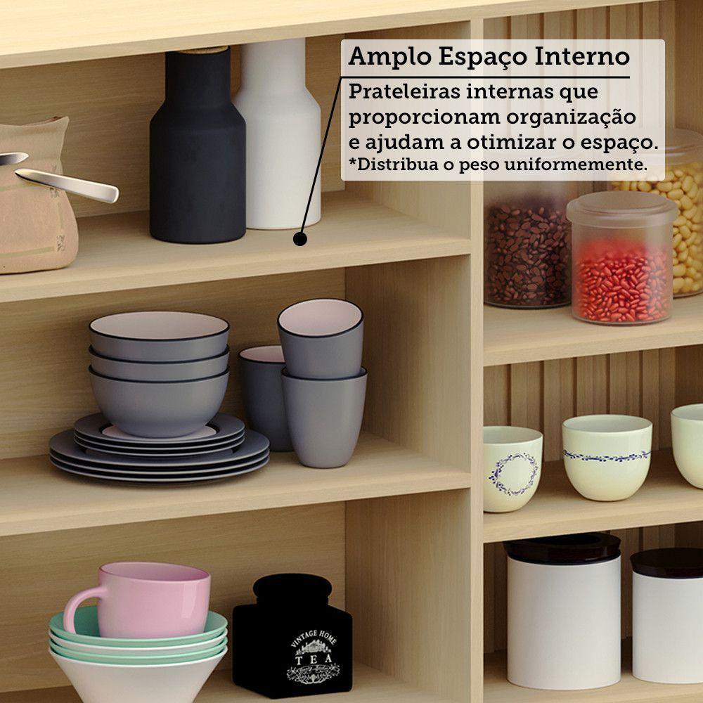 Armário Aéreo 120cm 3 Pts C/ Nicho Aura Luciane Móveis Carvalho/cinza Cristal - 6