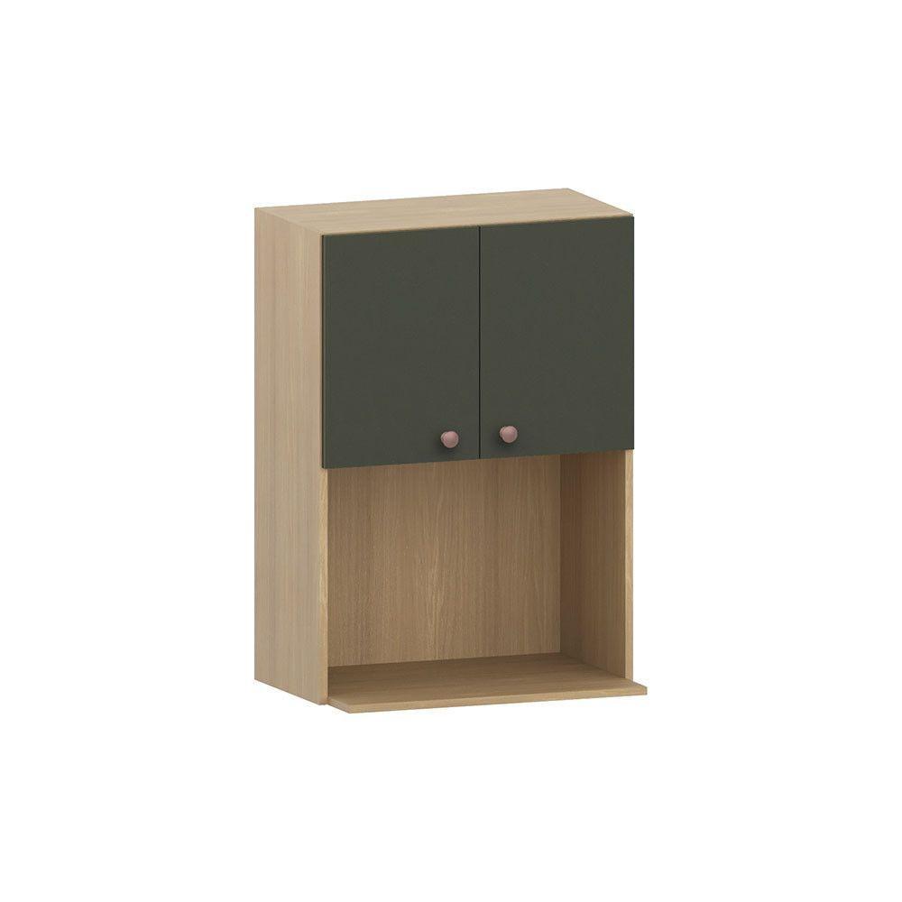 Armário Aéreo 60cm Com Nicho Para Microondas 2 Portas Classi Freijó/verde Amalfi - 1