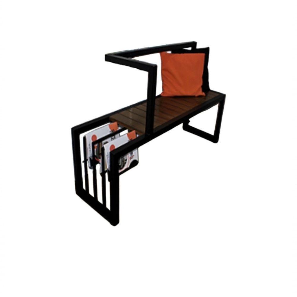 Banco Com Encosto De Aço Ferro Metal Madeira Robusto Cor Preto Estilo Industrial Ba-02 - 1