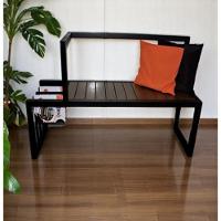 Banco Com Encosto De Aço Ferro Metal Madeira Robusto Cor Preto Estilo Industrial Ba-02 - 3