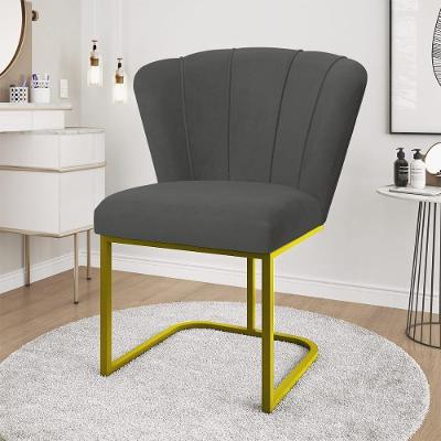 Cadeira Jantar Flor Mesa Cozinha Reforçada Base Metal Dourada Cinza