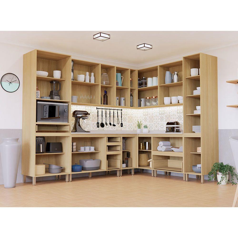 Cozinha Modulada Completa De Canto 10 Peças Com Tampo E Roda Freijó/freijó Brasil/verde Amalfi - 3