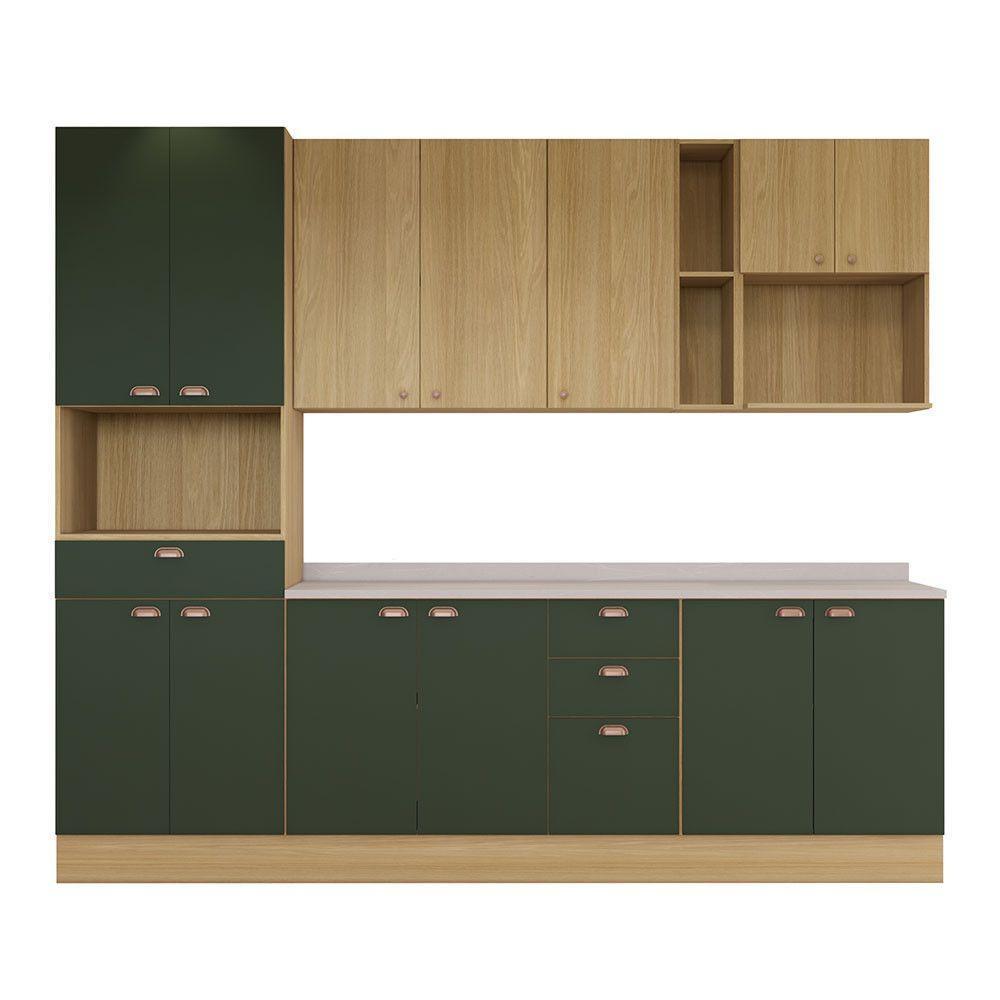 Cozinha Modulada Completa 6 Peças Com Tampo E Rodapé Classic Freijó/freijó Brasil/verde Amalfi - 2