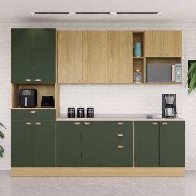 Cozinha Modulada Completa 6 Peças Com Tampo E Rodapé Classic Freijó/freijó Brasil/verde Amalfi